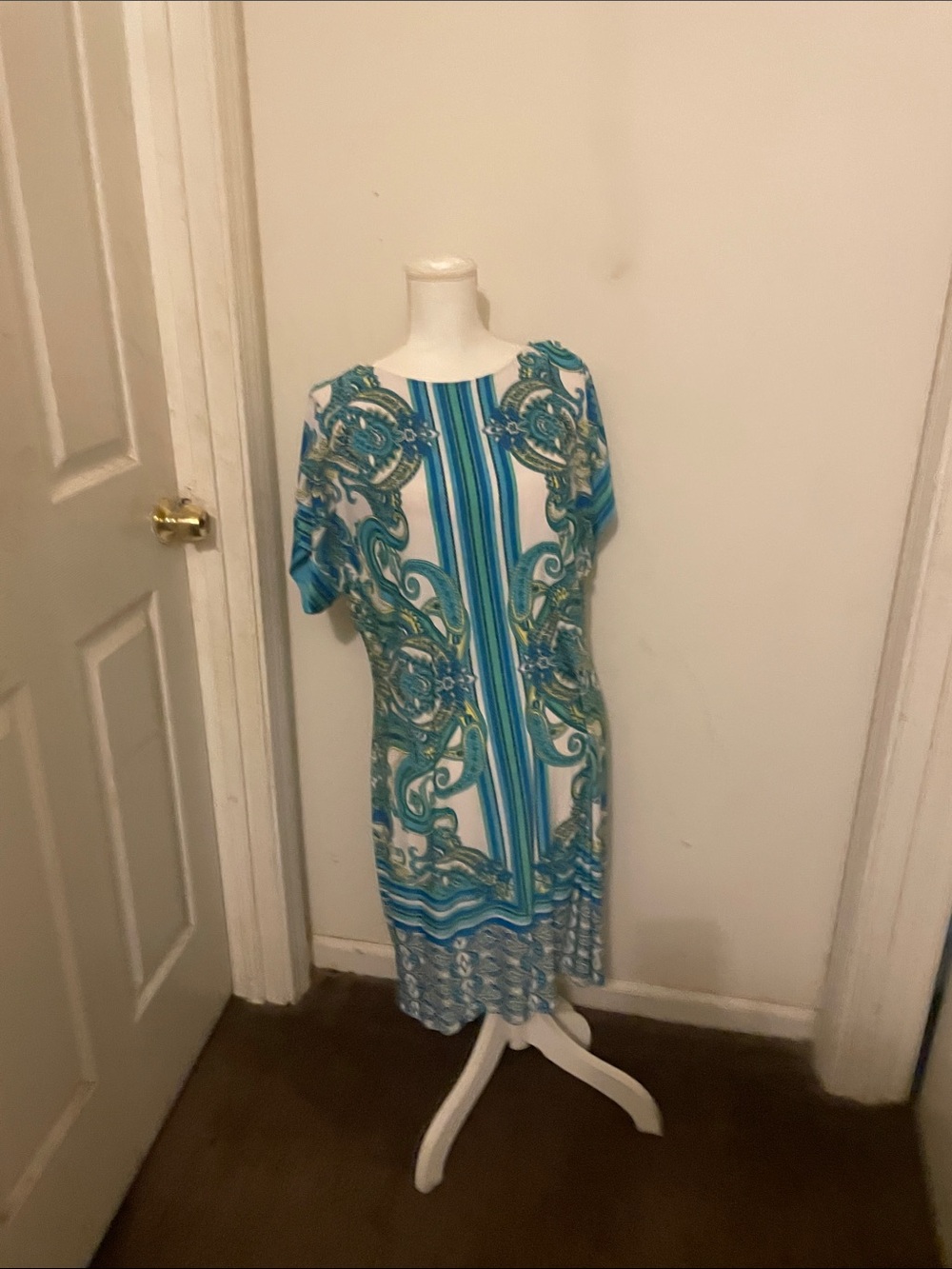 Studio One Turquoise and White Printed Midi Dress